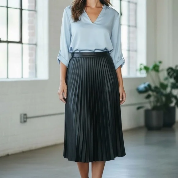 Frank Lyman Design Black Midi Skirt - Vegan Leather - Workwear - Size L - Picture 7 of 8